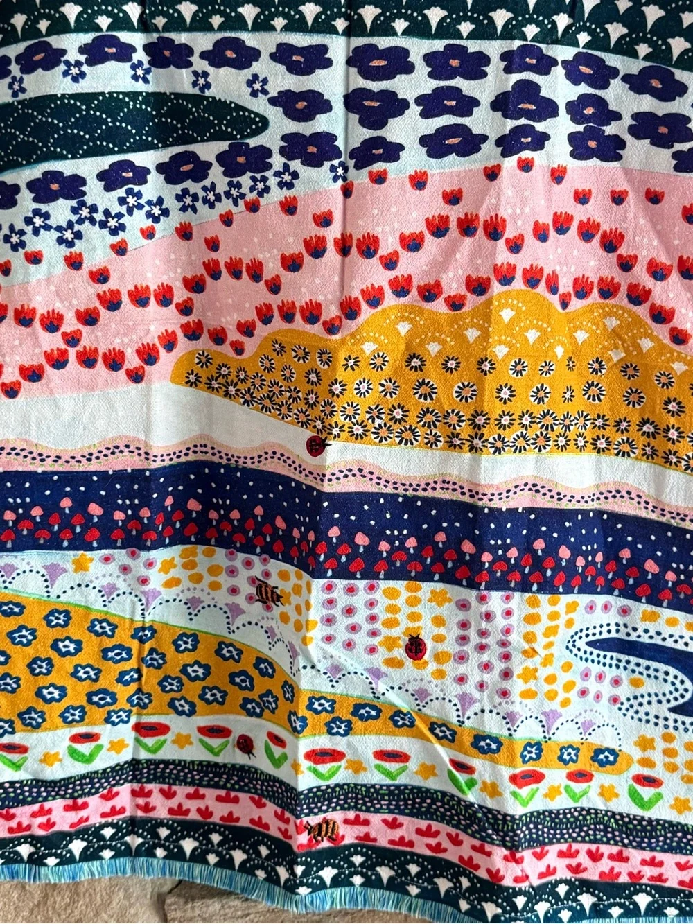 New🌟Anthropologie-Multicolor Floral Stripe Kitchen Towel — Vibrant Pattern